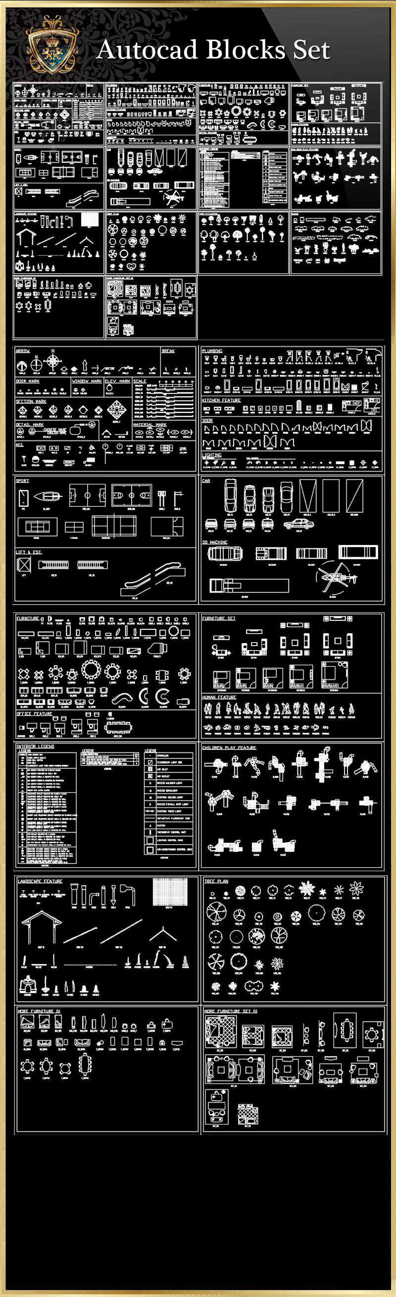 ★【Autocad Blocks Set】Luxury home, Luxury Villas, Luxury Palace, Architecture Ornamental Parts, Decorative Inserts & Accessories, Handrail & Stairway Parts, Outdoor House Accessories, Euro Architectural Components, Arcade