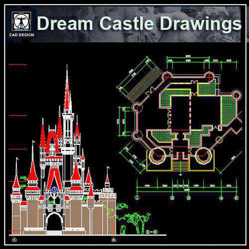 Casle plan,elevation,details drawings 