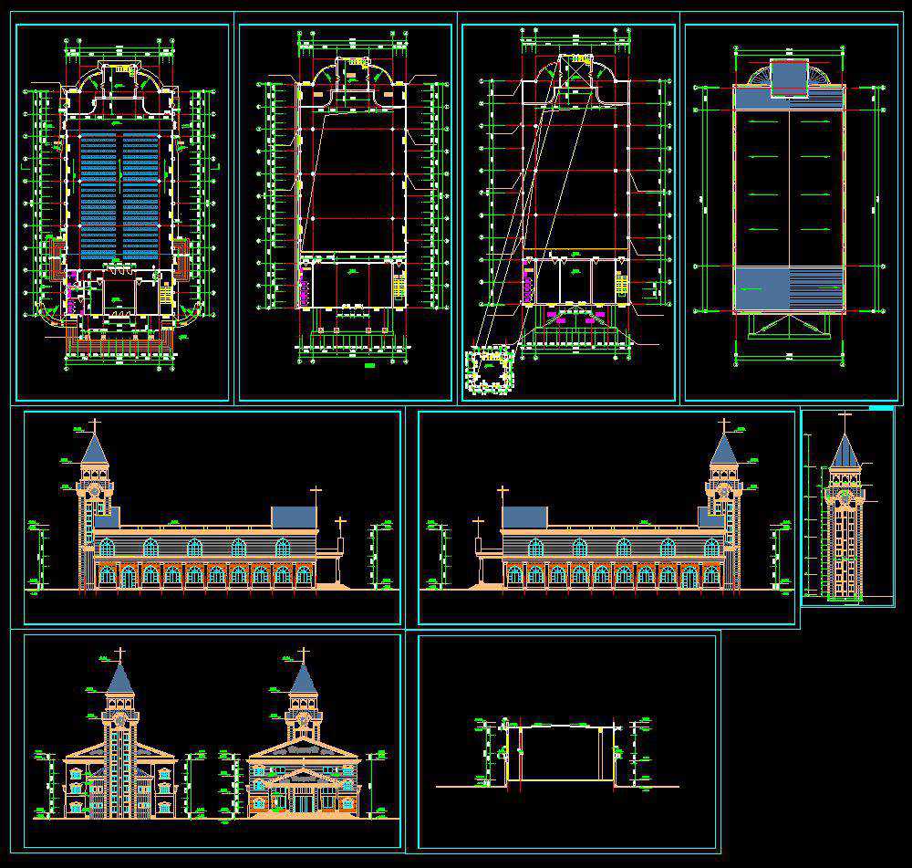 Church plan,elevation,details drawings 