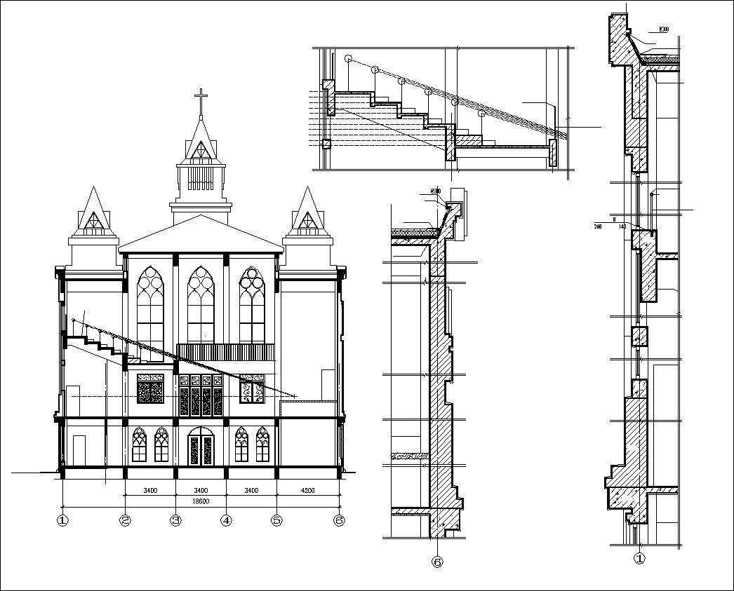 Church plan,elevation,details drawings 